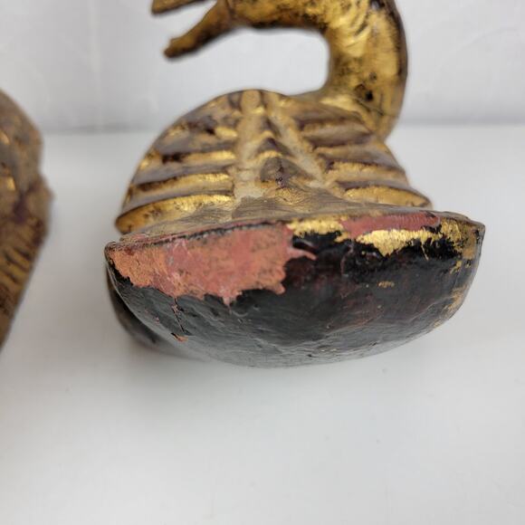 Vintage Carved Italian Wood Ducks Gold Brown 12" 8" Statues‎ 1960s Gilded Large - Picture 10 of 16
